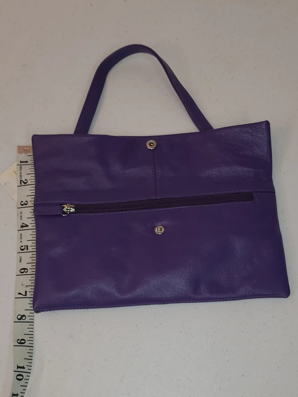 ILI Vintage 80's Leather Purple Fold-Over Shoulder Bag Satin Leopard Lining